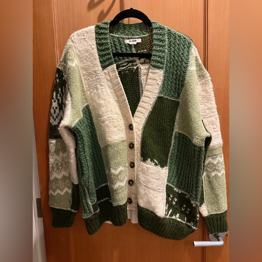 One of a kind! Re/Done 90s Distressed Upcycled Patchwork Cardigan